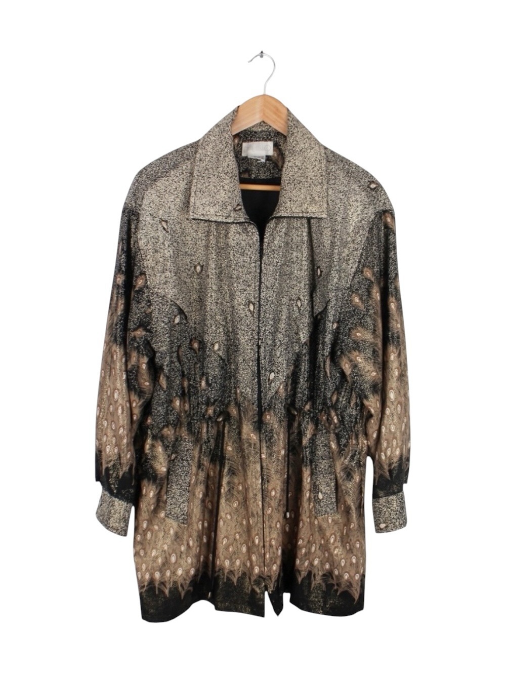 Vintage D'Lino Peacock Feather Print Zip Front Jacket Womens One Size